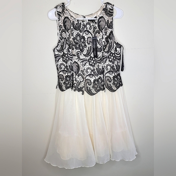 NWT London Dress Co Lace Open Back Soft Glam Romantic Cocktail Dress, size 10 - Picture 1 of 4